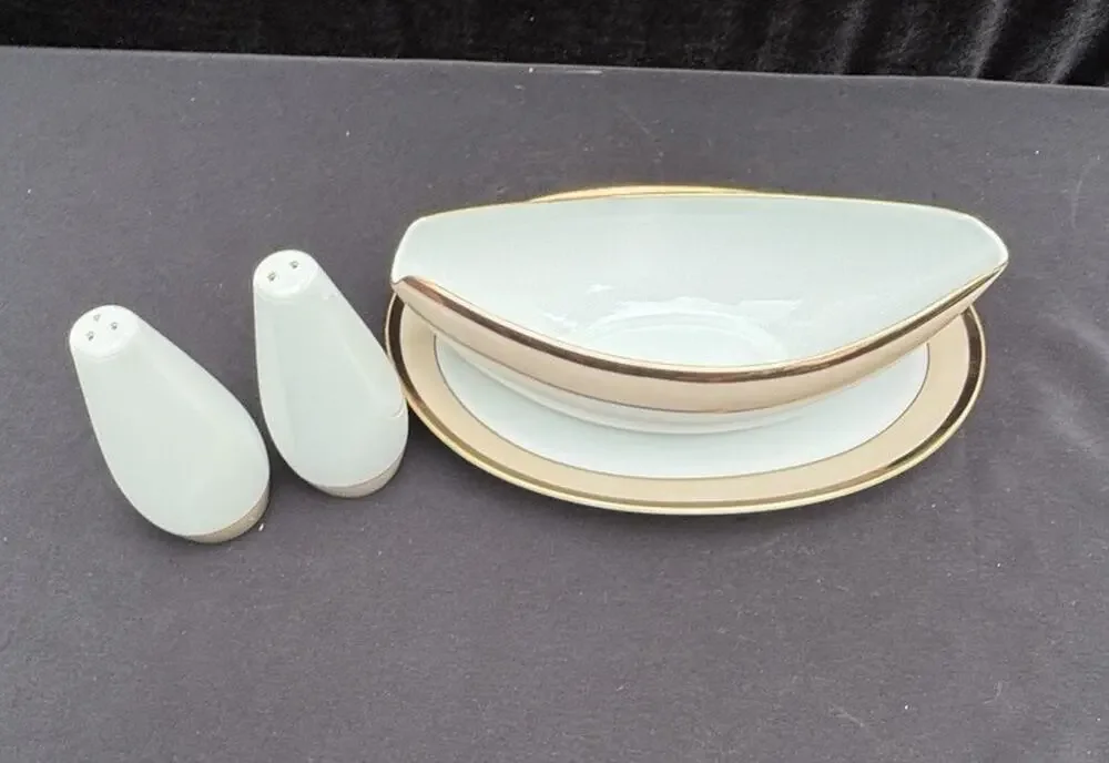 Vintage 1960’s Sango Trousseau China Gravy Boat & Salt Pepper Shakers EUC -A84